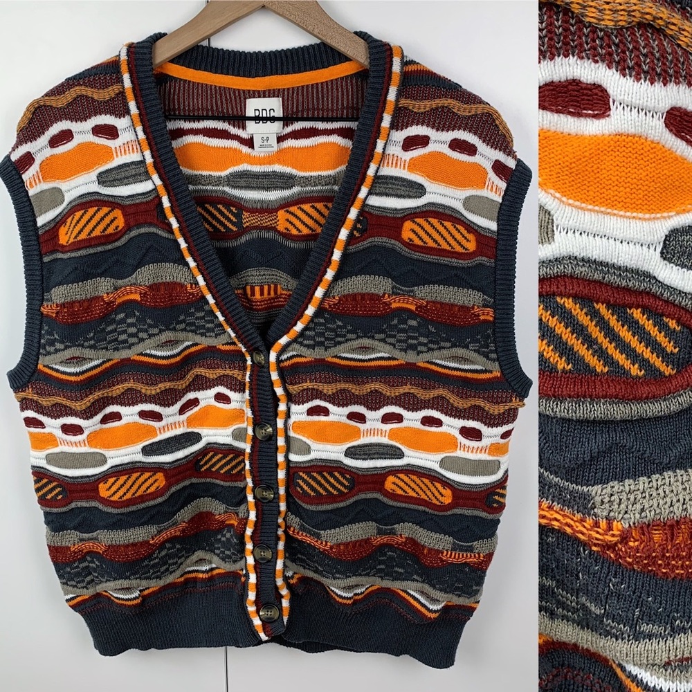 Urban Outfitters BDG Coogi Style Button Front Sweater Vest Oversized Mens Small